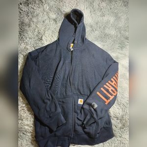 Carhartt Mens Large Navy Blue And Orange Hoodie